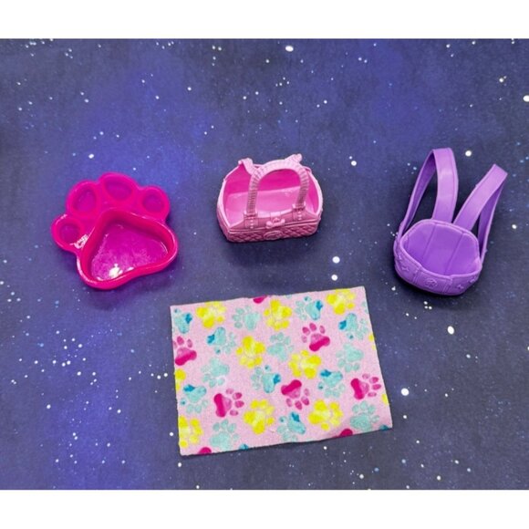 Barbie Pet Dog Accessories Set Bowl Purse Backpack Blanket Toys Mattel - Picture 1 of 9
